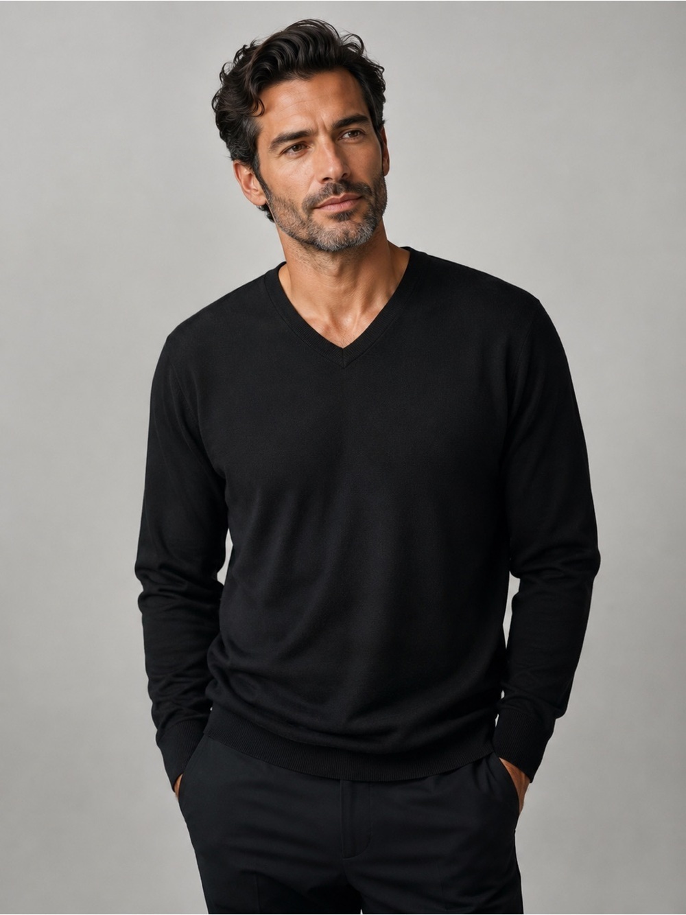 Turnbury 100% Extra Fine Merino Wool Black V-Neck Sweater 2XB Big Tall